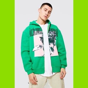 Boohoo Man Oversized Hoodie in Green Size Medium